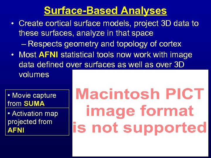 Surface-Based Analyses • Create cortical surface models, project 3 D data to these surfaces,