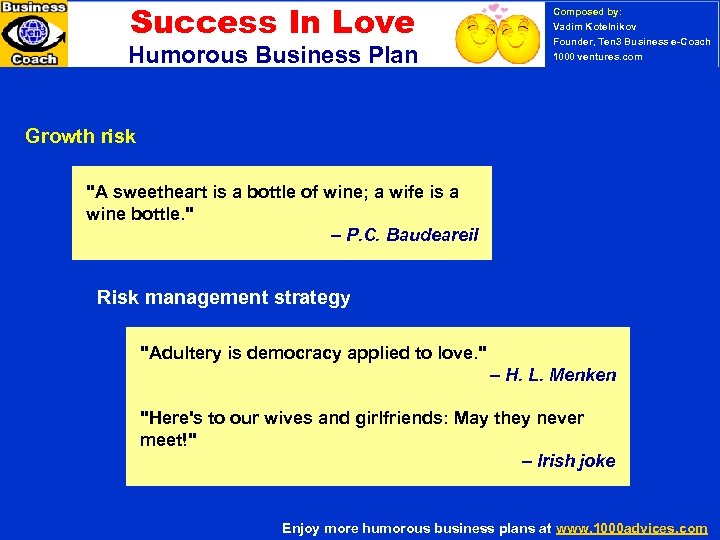 Success In Love Composed by: Vadim Kotelnikov Founder, Ten 3 Business e-Coach 1000 ventures.