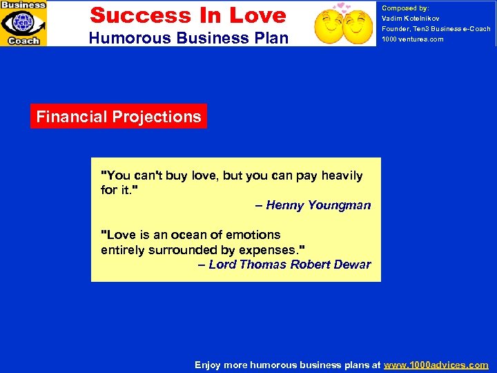 Success In Love Composed by: Vadim Kotelnikov Founder, Ten 3 Business e-Coach 1000 ventures.