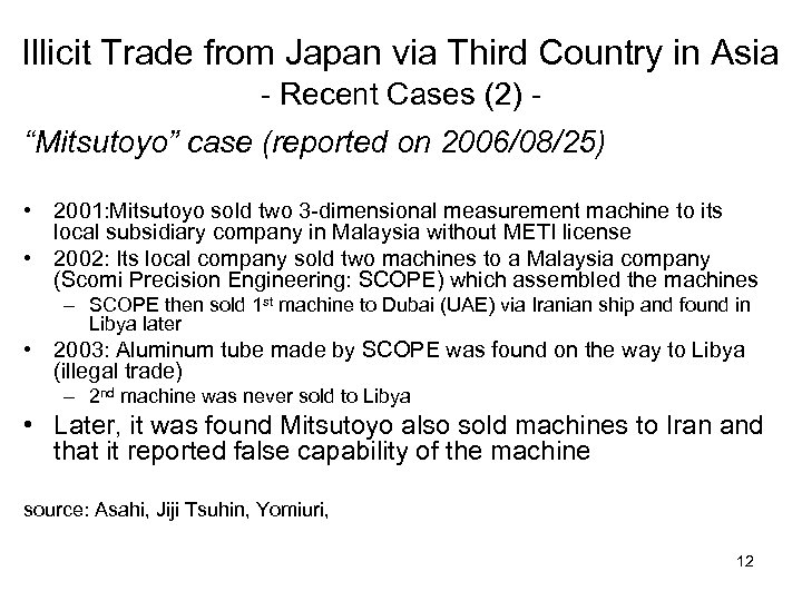 Illicit Trade from Japan via Third Country in Asia - Recent Cases (2) “Mitsutoyo”