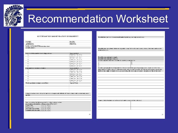 Recommendation Worksheet 