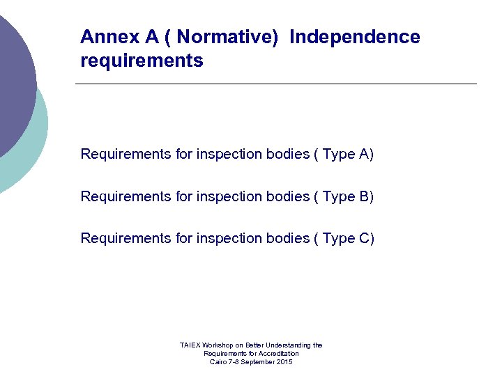 Annex A ( Normative) Independence requirements Requirements for inspection bodies ( Type A) Requirements