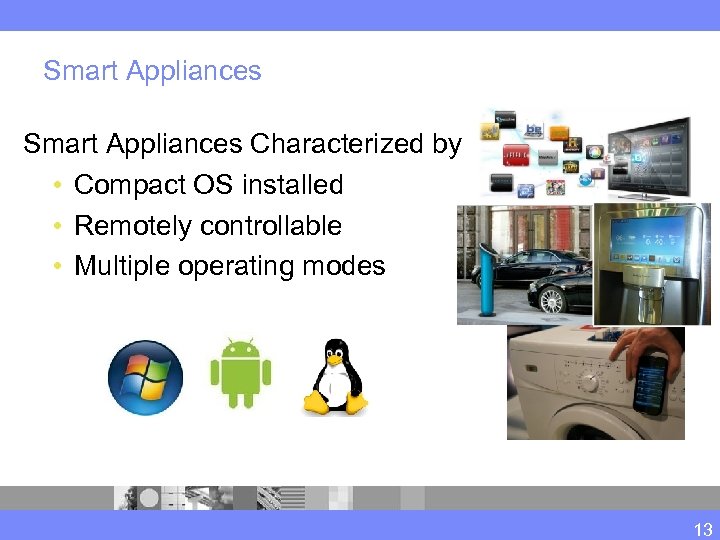 Smart Appliances Characterized by • Compact OS installed • Remotely controllable • Multiple operating