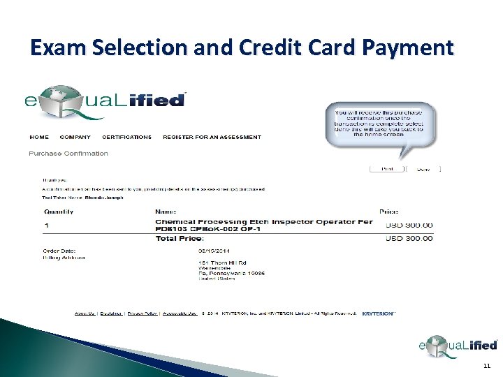 Exam Selection and Credit Card Payment 11 