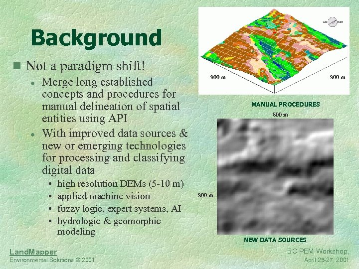 Background n Not a paradigm shift! l Merge long established concepts and procedures for