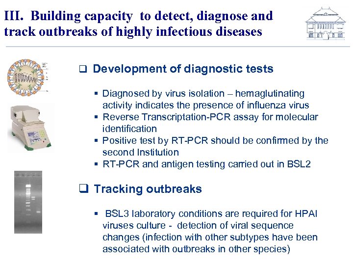 III. Building capacity to detect, diagnose and track outbreaks of highly infectious diseases q