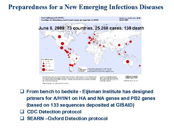 Preparedness for a New Emerging Infectious Diseases June 8, 2009: 73 countries, 25. 288