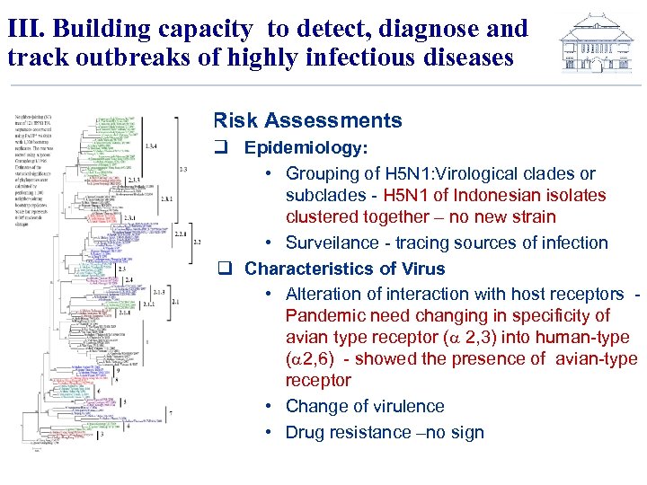 III. Building capacity to detect, diagnose and track outbreaks of highly infectious diseases Risk