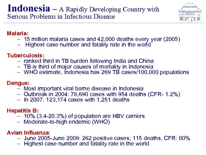 Indonesia – A Rapidly Developing Country with Serious Problems in Infectious Disease Malaria: –