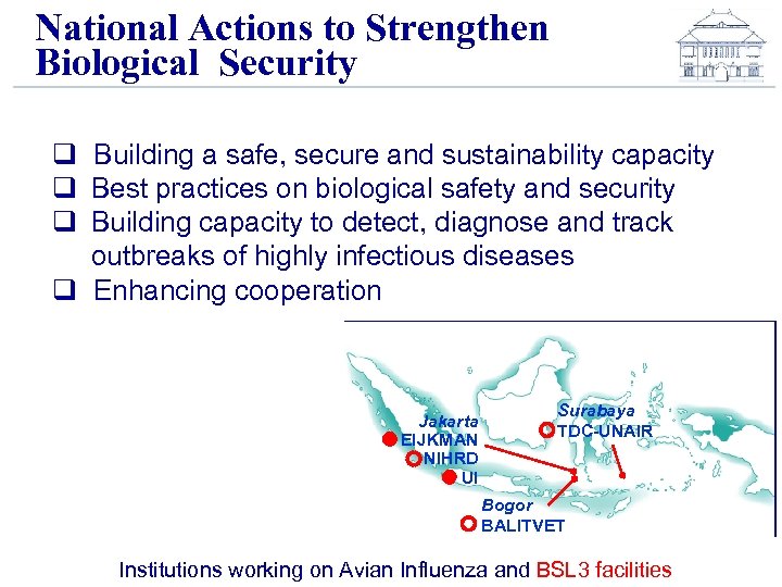 National Actions to Strengthen Biological Security q Building a safe, secure and sustainability capacity