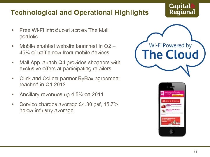 Technological and Operational Highlights • Free Wi-Fi introduced across The Mall portfolio • Mobile