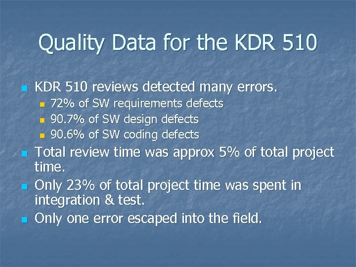 Quality Data for the KDR 510 n KDR 510 reviews detected many errors. n