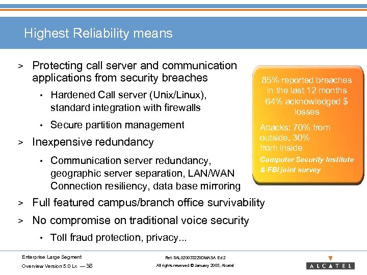 Highest Reliability means > Protecting call server and communication applications from security breaches •