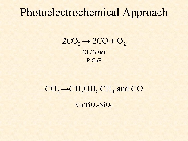 Photoelectrochemical Approach 2 CO 2 → 2 CO + O 2 Ni Cluster P-Ga.