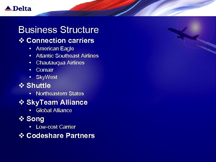 Business Structure v Connection carriers • • • American Eagle Atlantic Southeast Airlines Chautauqua