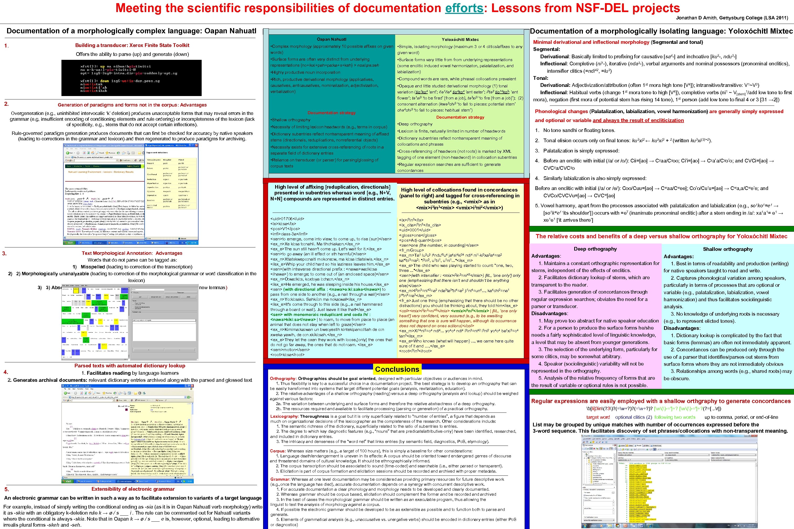Meeting the scientific responsibilities of documentation efforts: Lessons from NSF-DEL projects Jonathan D Amith,