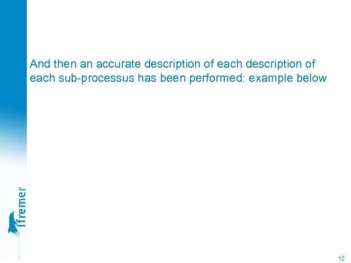 And then an accurate description of each sub-processus has been performed: example below 12