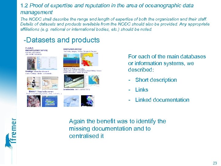 1. 2 Proof of expertise and reputation in the area of oceanographic data management