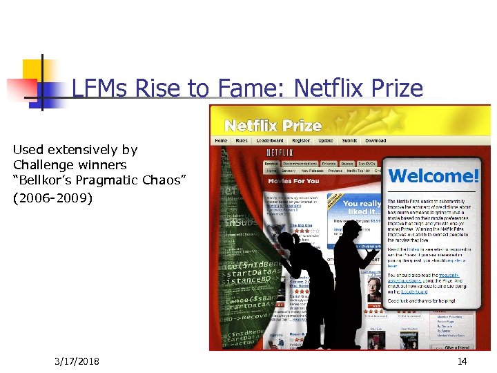 LFMs Rise to Fame: Netflix Prize Used extensively by Challenge winners “Bellkor’s Pragmatic Chaos”