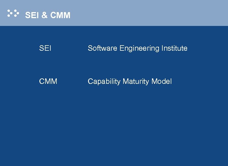 SEI & CMM SEI Software Engineering Institute CMM Capability Maturity Model 