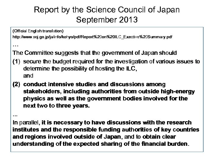 Report by the Science Council of Japan September 2013 (Official English translation) http: //www.