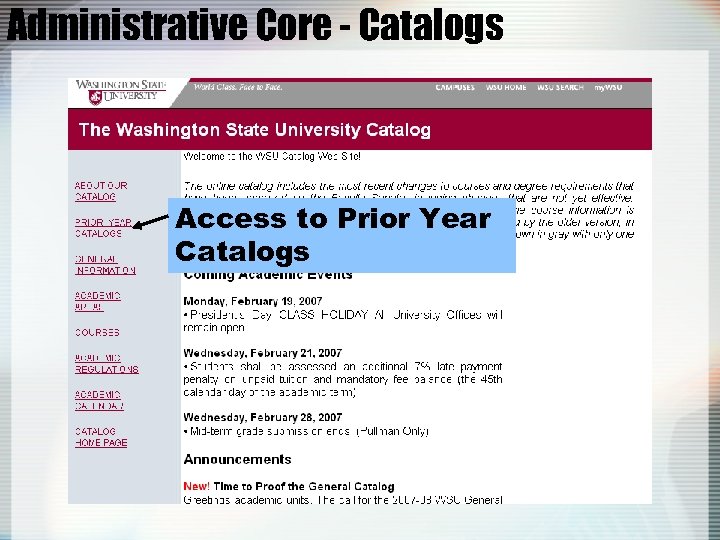Administrative Core - Catalogs Access to Prior Year Catalogs 