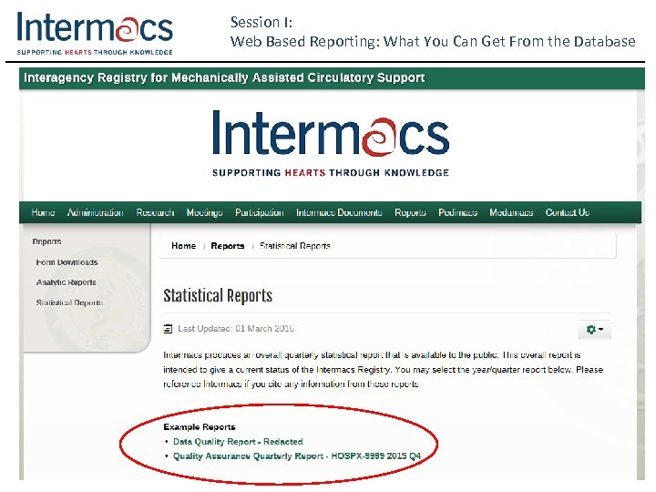 Session I: Web Based Reporting: What You Can Get From the Database 