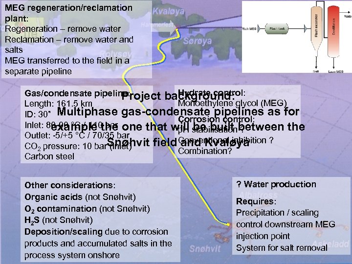 MEG regeneration/reclamation plant: Regeneration – remove water Reclamation – remove water and salts MEG