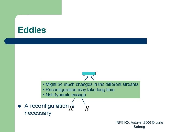 Eddies • Might be much changes in the different streams • Reconfiguration may take