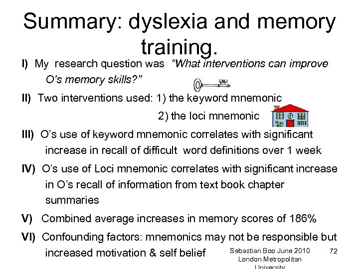 Summary: dyslexia and memory training. I) My research question was “What interventions can improve