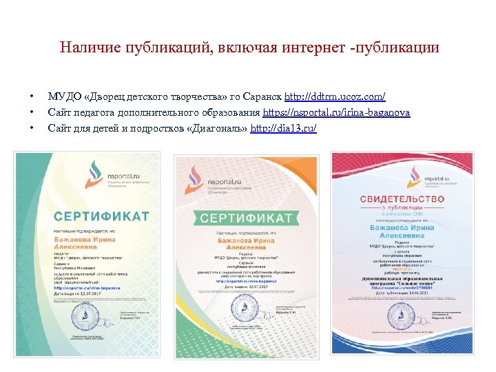  Наличие публикаций, включая интернет -публикации • • • МУДО «Дворец детского творчества» го