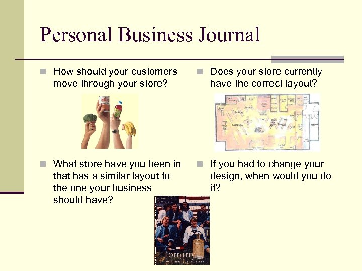 Personal Business Journal n How should your customers move through your store? n What