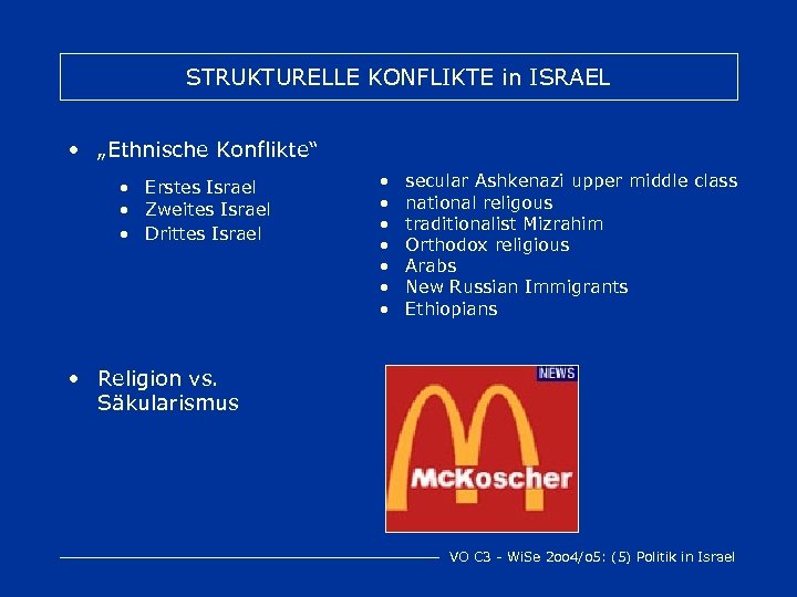 STRUKTURELLE KONFLIKTE in ISRAEL • „Ethnische Konflikte“ • Erstes Israel • Zweites Israel •