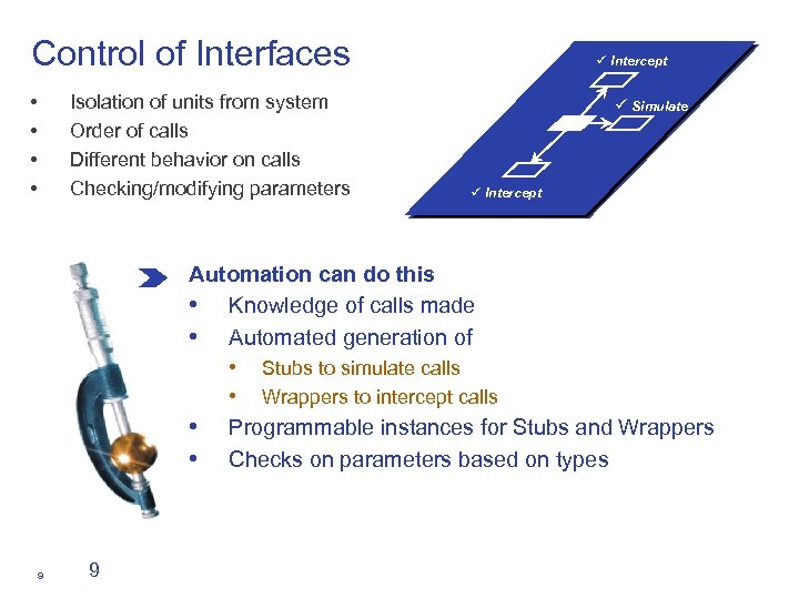 Control of Interfaces • • Isolation of units from system Order of calls Different