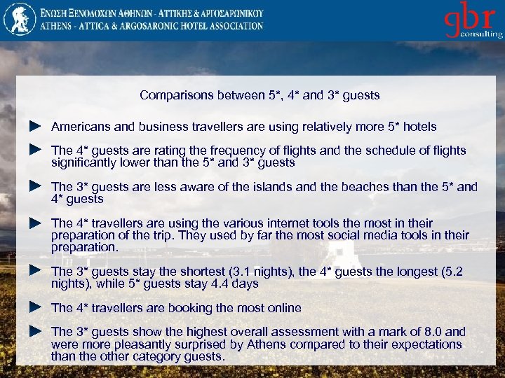 Comparisons between 5*, 4* and 3* guests Americans and business travellers are using relatively