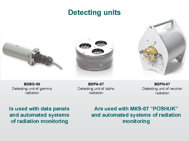 Detecting units BDBG-09 Detecting unit of gamma radiation Is used with data panels and