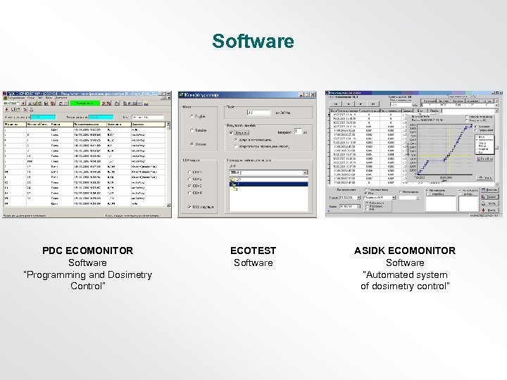 Software PDC ECOMONITOR Software “Programming and Dosimetry Control” ECOTEST Software ASIDK ECOMONITOR Software “Automated