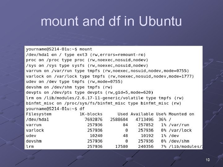 mount and df in Ubuntu 10 