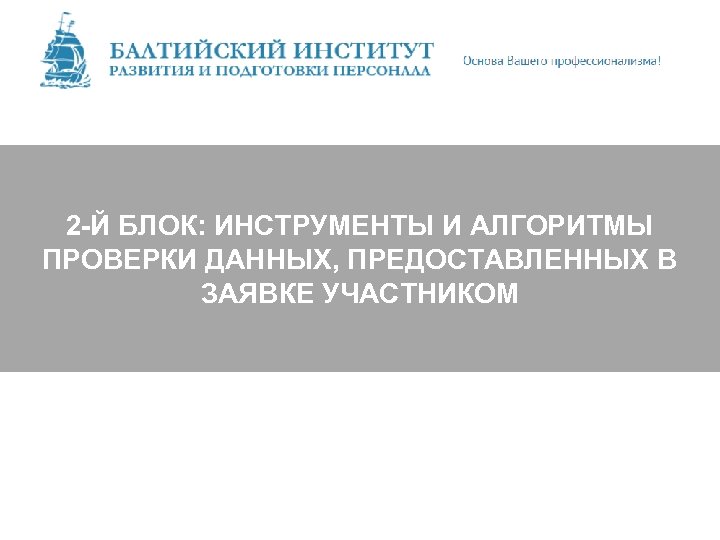 2 -Й БЛОК: ИНСТРУМЕНТЫ И АЛГОРИТМЫ ПРОВЕРКИ ДАННЫХ, ПРЕДОСТАВЛЕННЫХ В ЗАЯВКЕ УЧАСТНИКОМ 