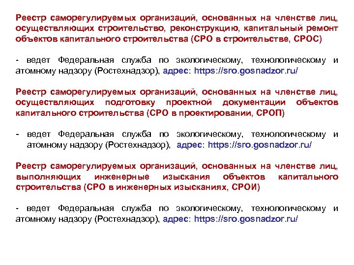 Реестр саморегулируемых организаций, основанных на членстве лиц, осуществляющих строительство, реконструкцию, капитальный ремонт объектов капитального