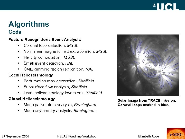 Algorithms Code Feature Recognition / Event Analysis • Coronal loop detection, MSSL • Non-linear