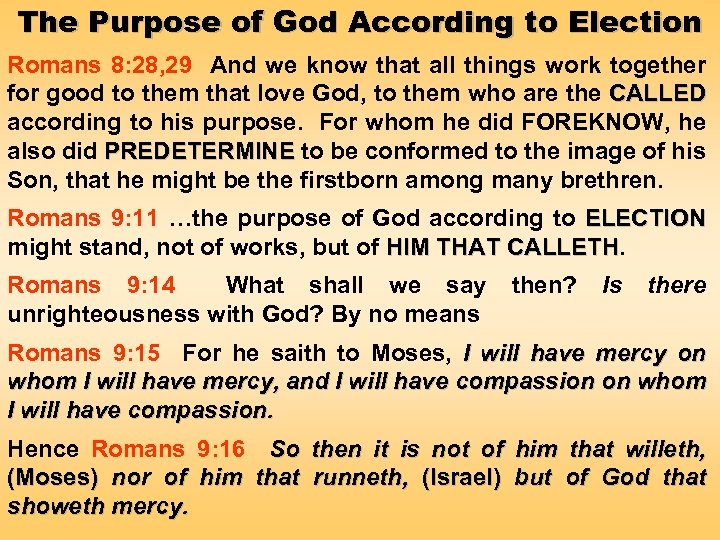 The Purpose of God According to Election Romans 8: 28, 29 And we know