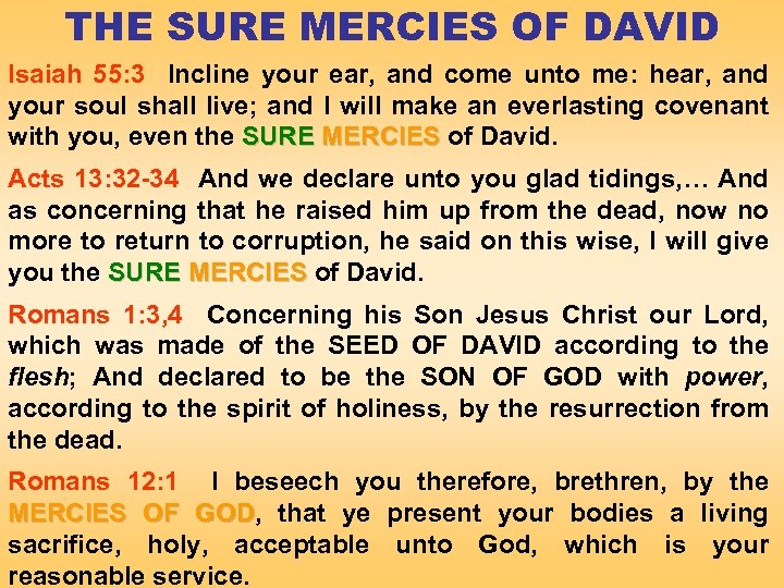 THE SURE MERCIES OF DAVID Isaiah 55: 3 Incline your ear, and come unto