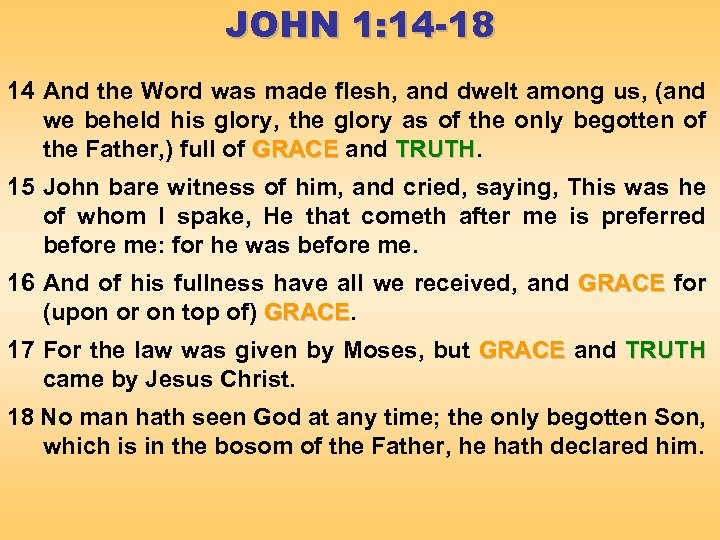 JOHN 1: 14 -18 14 And the Word was made flesh, and dwelt among