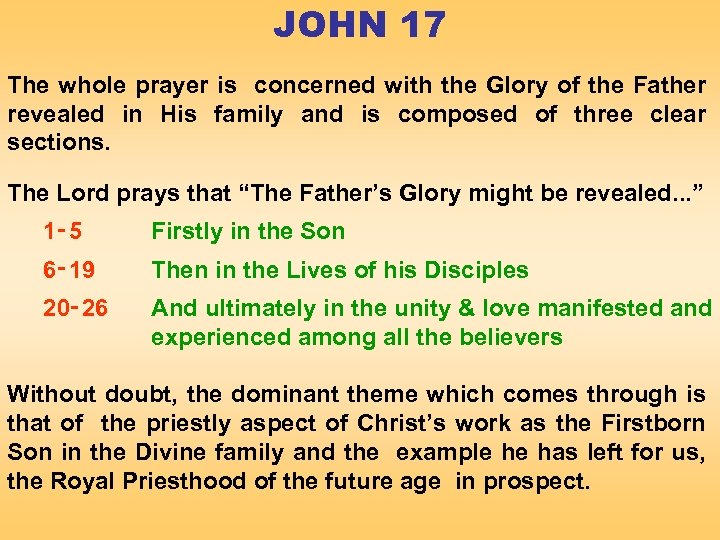 JOHN 17 The whole prayer is concerned with the Glory of the Father revealed