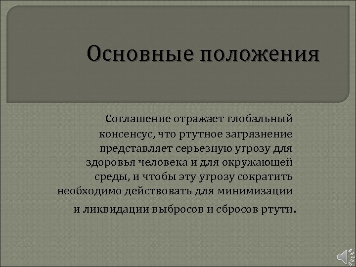 Основные положения соглашение отражает глобальный консенсус, что ртутное загрязнение представляет серьезную угрозу для здоровья