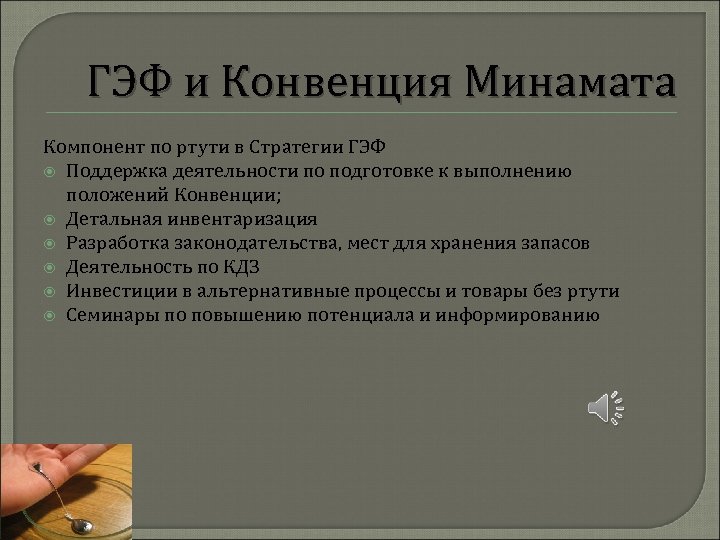 ГЭФ и Конвенция Минамата Компонент по ртути в Стратегии ГЭФ Поддержка деятельности по подготовке