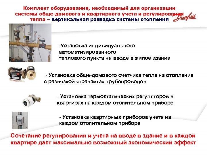 Комплект оборудования, необходимый для организации системы обще-домового и квартирного учета и регулирования тепла –
