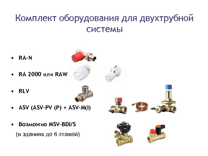 Комплект оборудования для двухтрубной системы • RA-N • RА 2000 или RAW • RLV