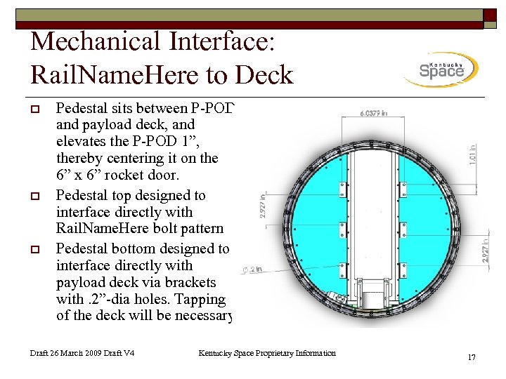 Mechanical Interface: Rail. Name. Here to Deck o o o Pedestal sits between P-POD